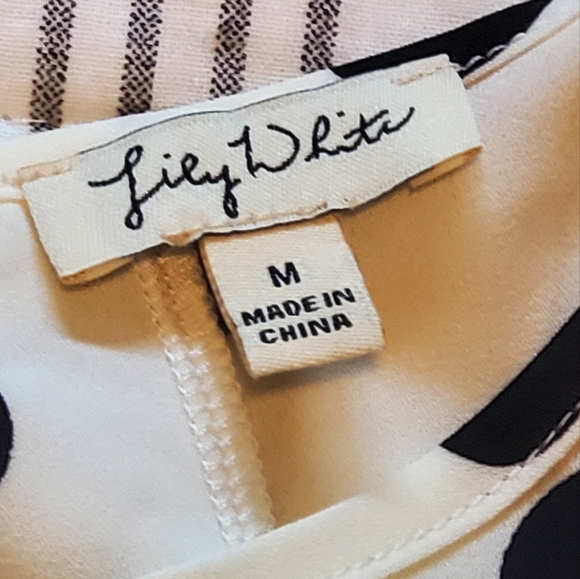 Medium, White and Black Polka Dot Short Sleeve Lily White Blouse - Picture 3 of 4